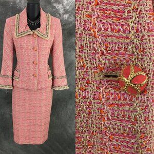 NEW BEAUTIFUL st john couture knit pink beige orange embellished skirt suit 4 6